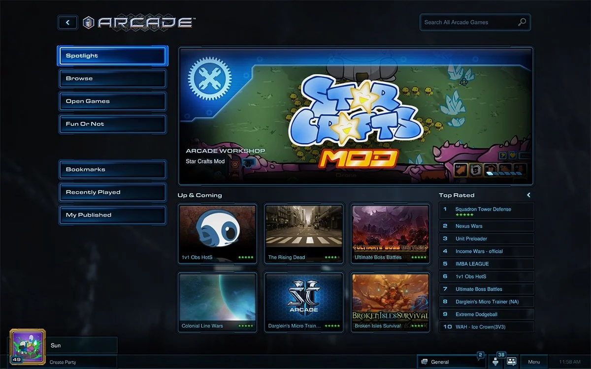 StarCraft II Arcade interface