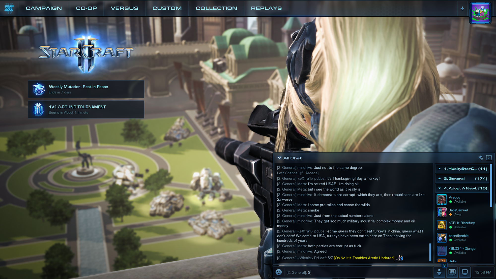 StarCraft II pinned, compact chat interface