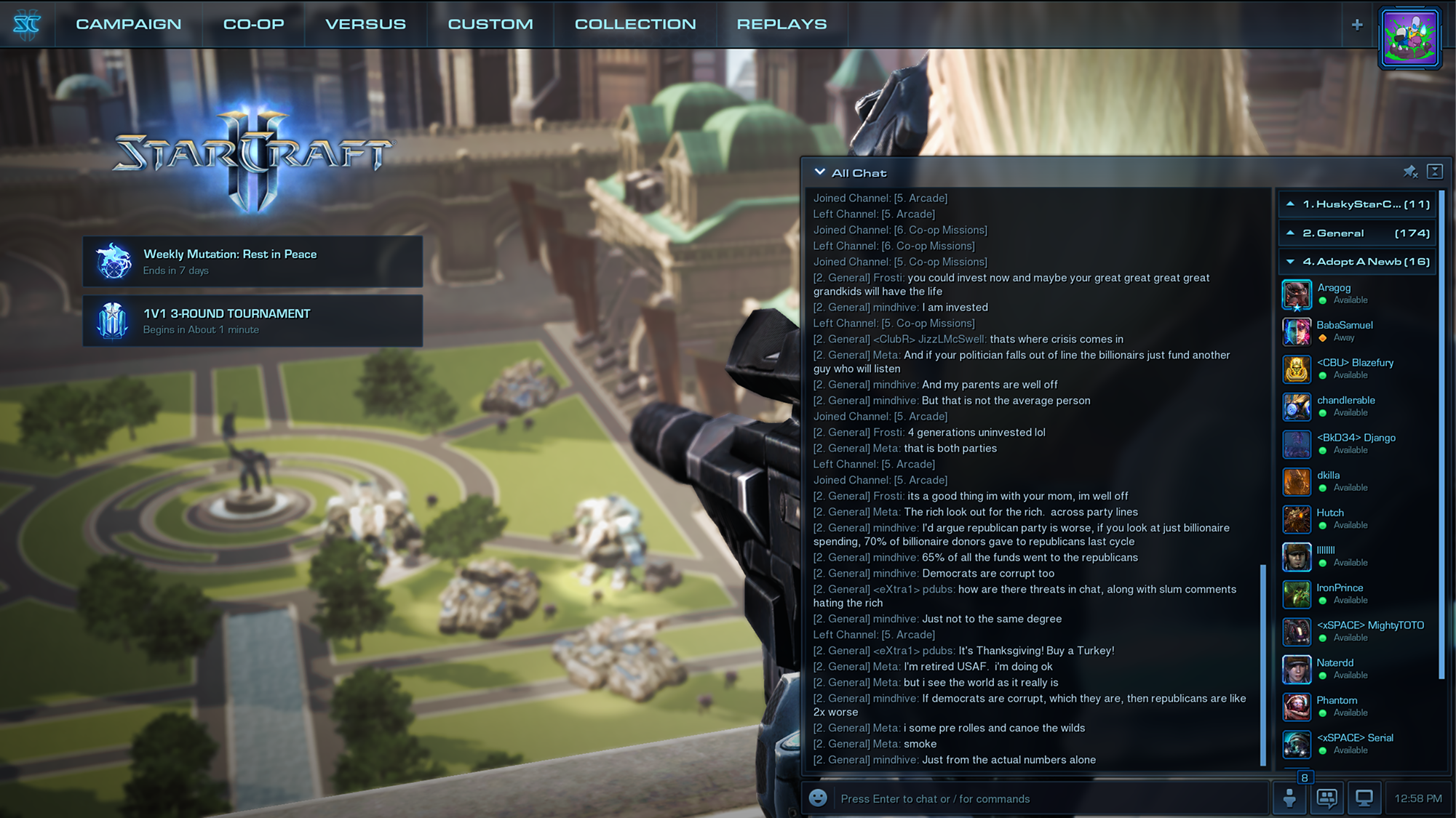 StarCraft II expanded chat interface