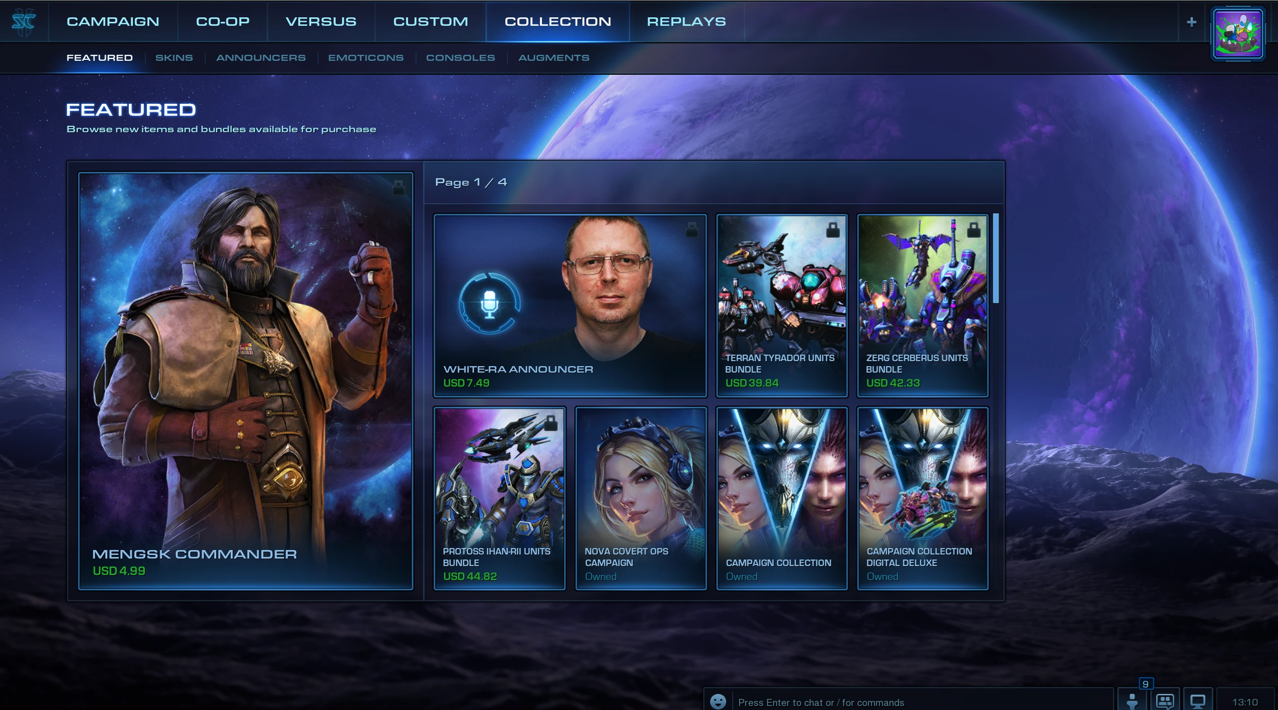 StarCraft II collection interface