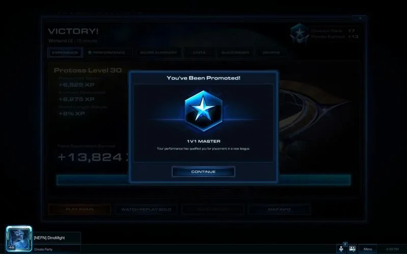StarCraft II league promotion interface