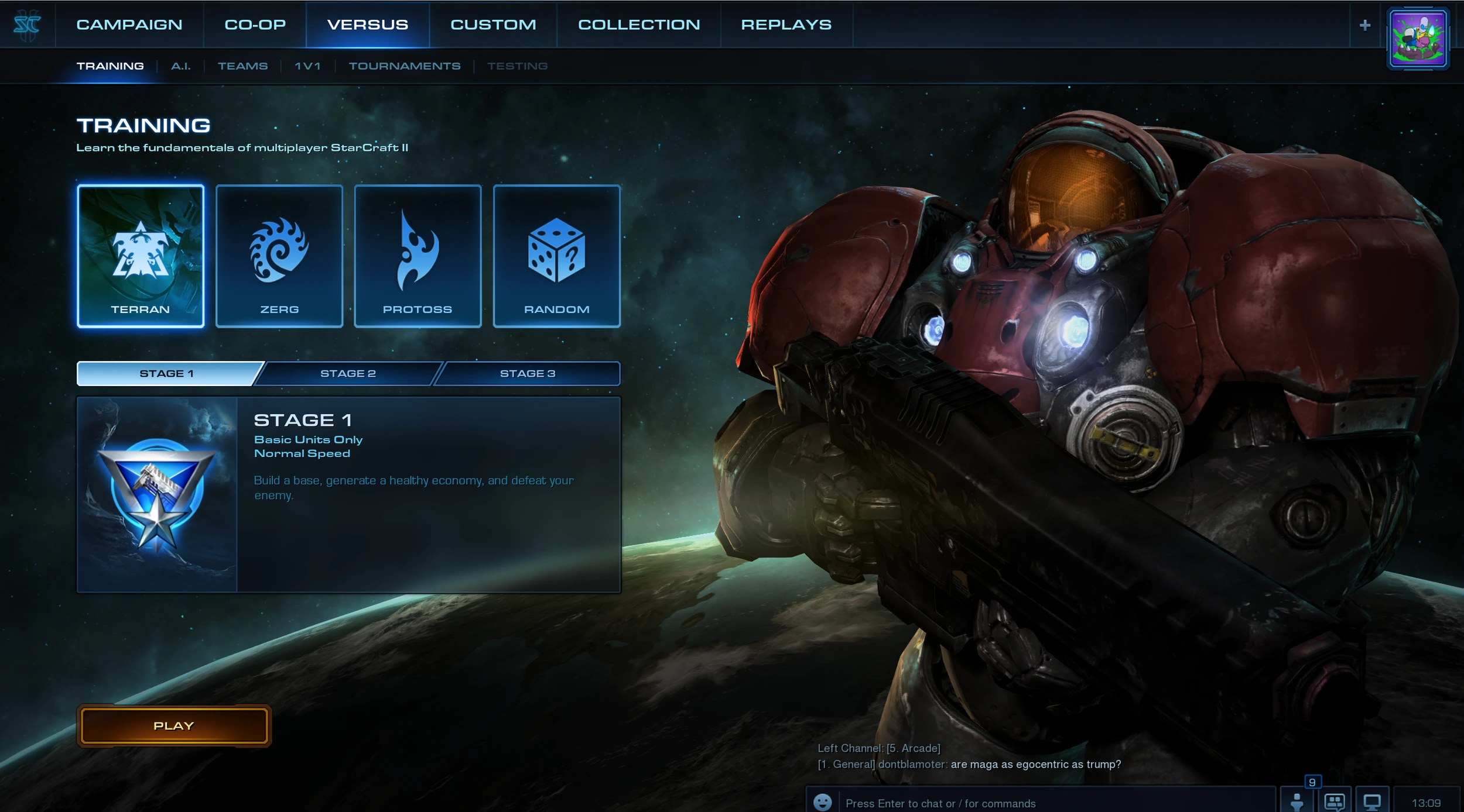 StarCraft II training interface