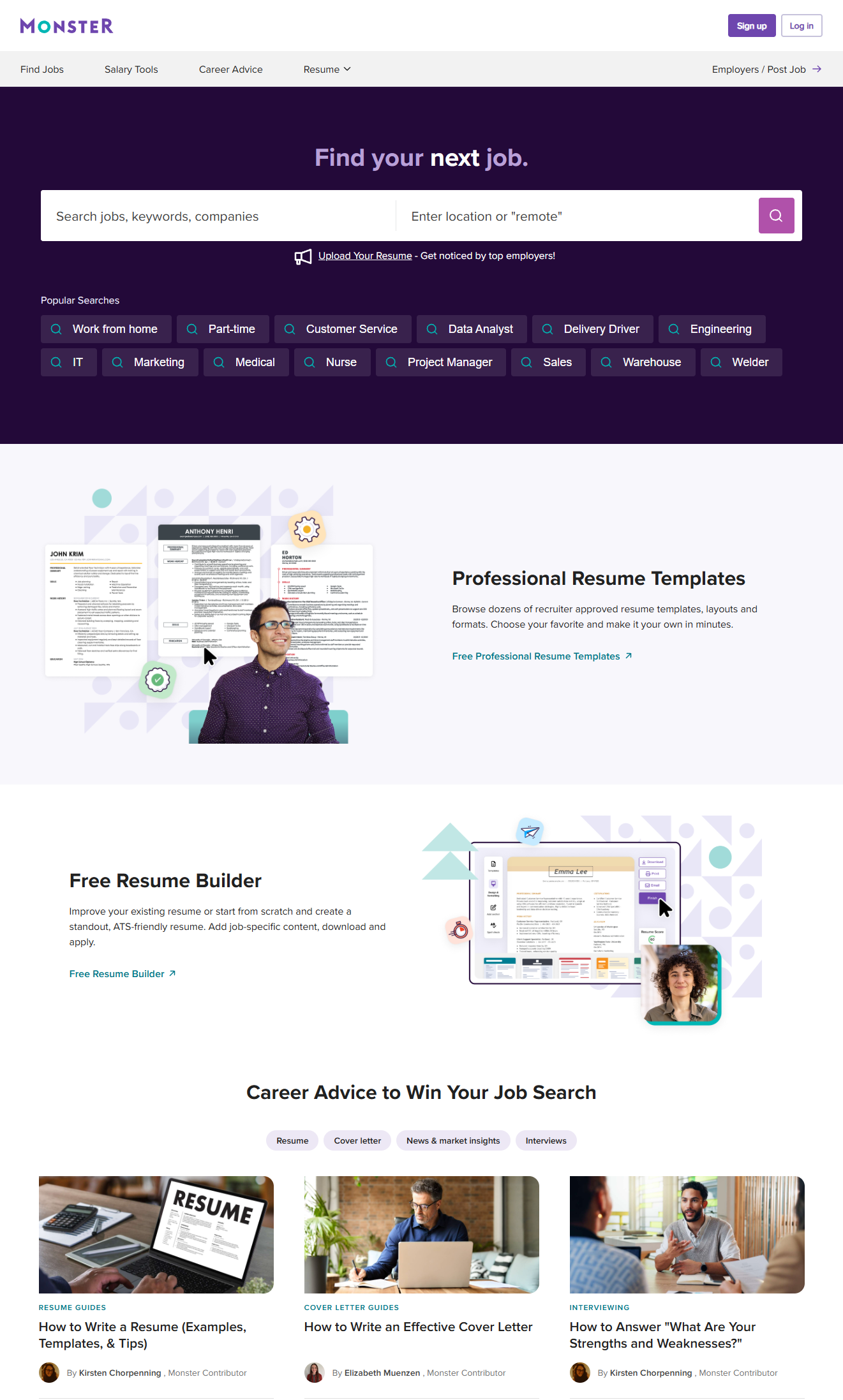 Monster.com commercial portal interface